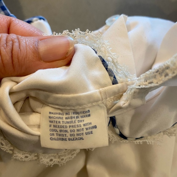 Vintage 70s red white blue & green Floral Embroidered Gingham Baby Dress - Picture 5 of 10